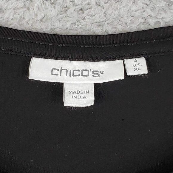 Chicos Sweatshirt Pullover Size 3 US XL Black Floral Puff LS Stretch Knit - Picture 4 of 9